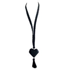 Yves Saint Laurent YSL Vintage Necklace Wood Heart w/ Horsehair