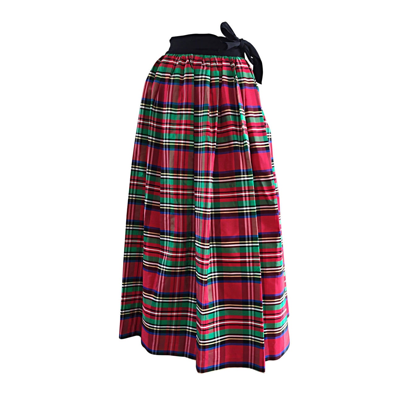 Rare Very Early Vintage Ellen Tracy for Bonwit Teller Silk Taffeta Plaid Skirt