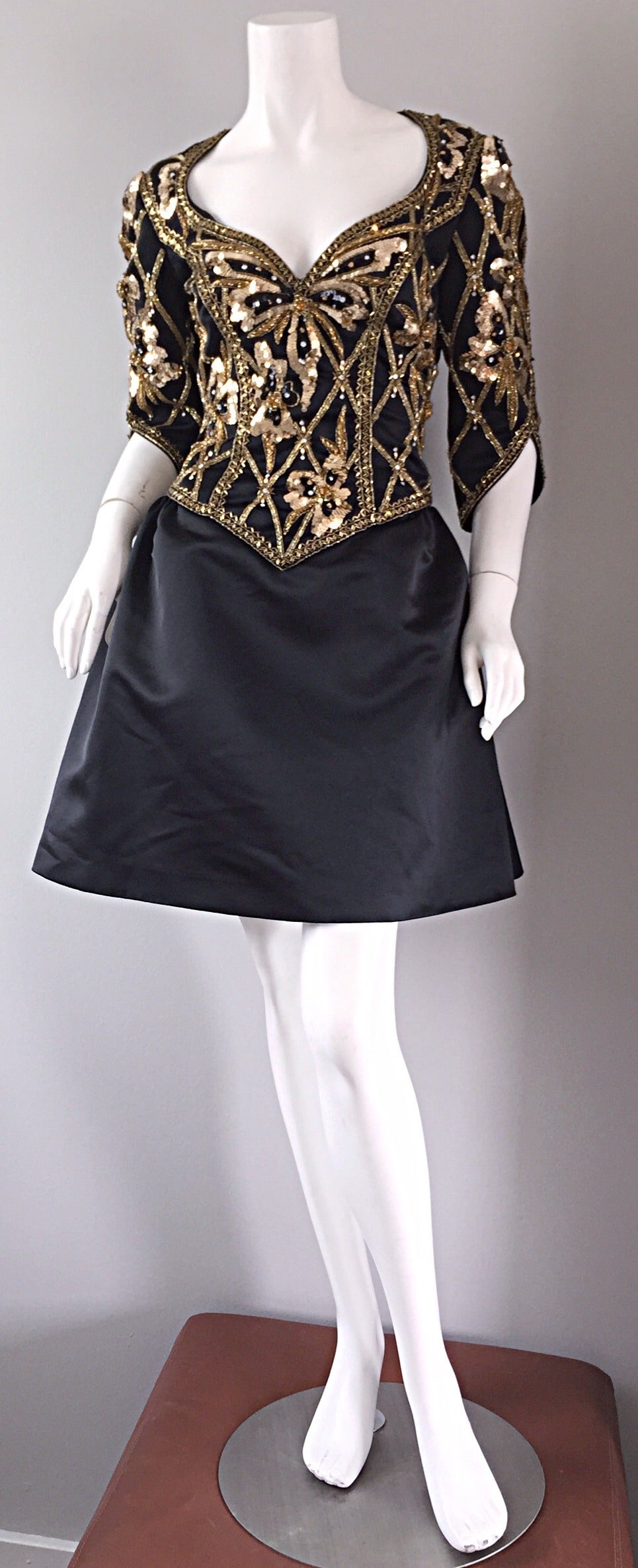 Beautiful Vintage Bob Mackie ' Fit and Flare ' Butterfly Sequin Cocktail Dress 4