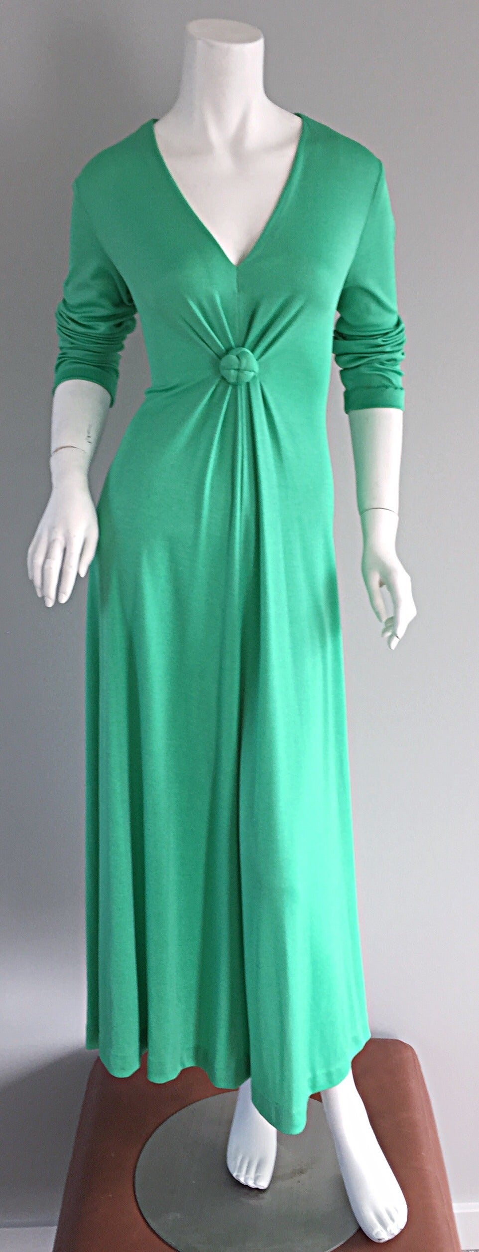 Blue Rare Early 1970s Vintage Frederick's of Hollywood Kelly Green Jersey Maxi Dress