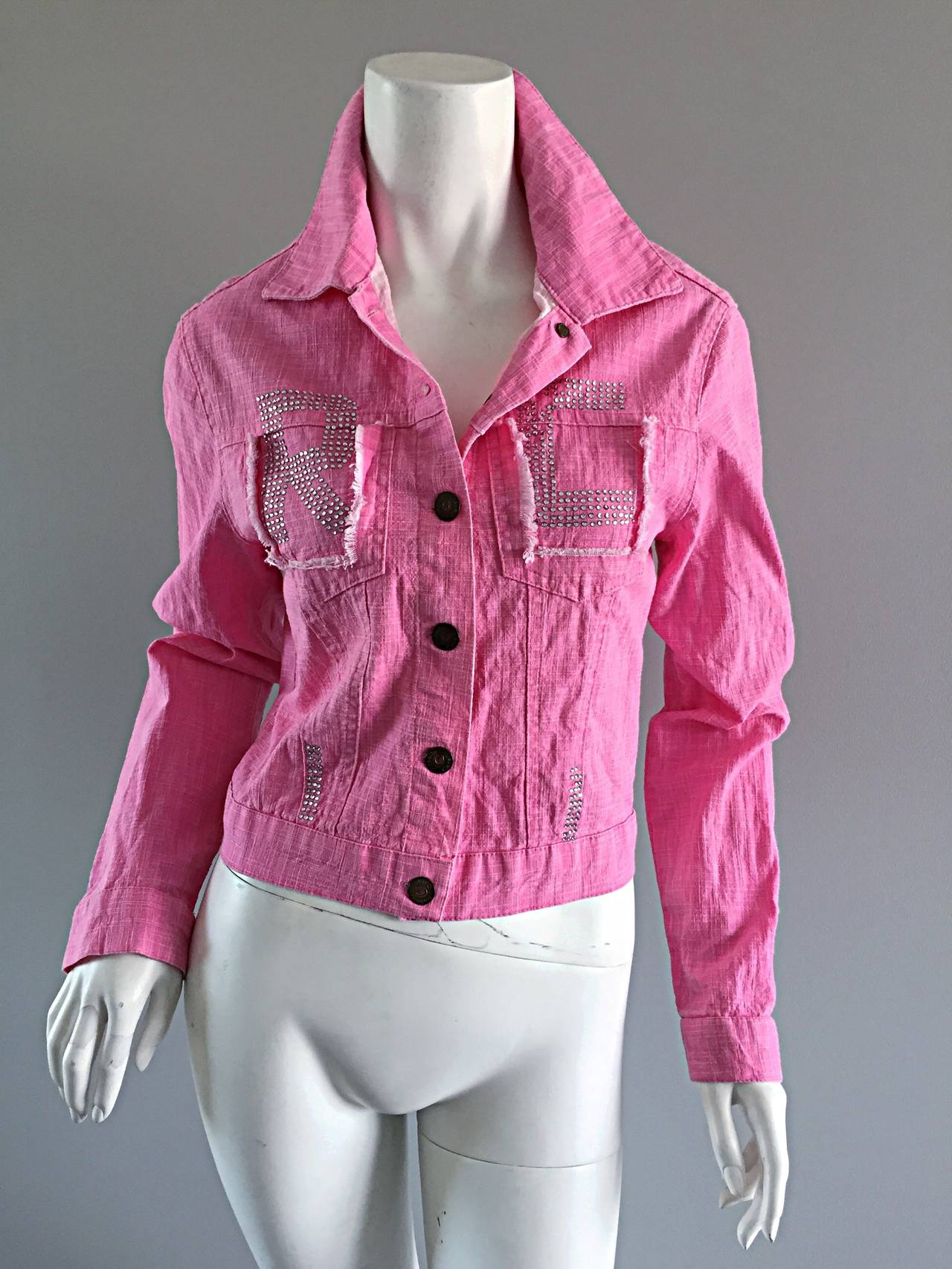 1990s Vintage Roberto Cavalli Pink Denim Jean Jacket + ' R C