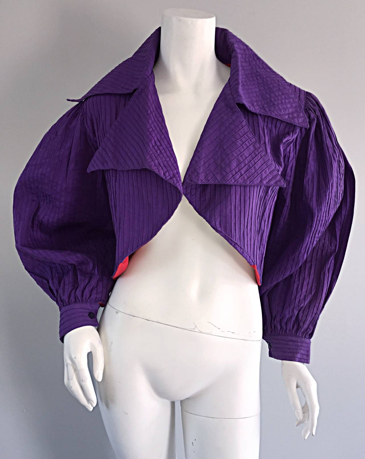 Women's Vintage Tachi Castillo Dramatic Purple Cotton Cropped Bolero Jacket