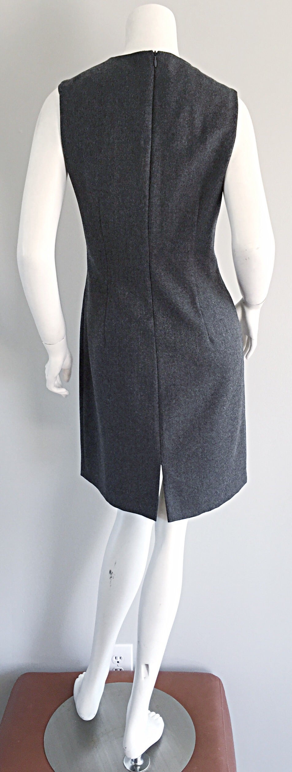 1990s Max Mara ' Woolmark ' Classic Charcoal Grey Dress + Jacket Ensemble 1