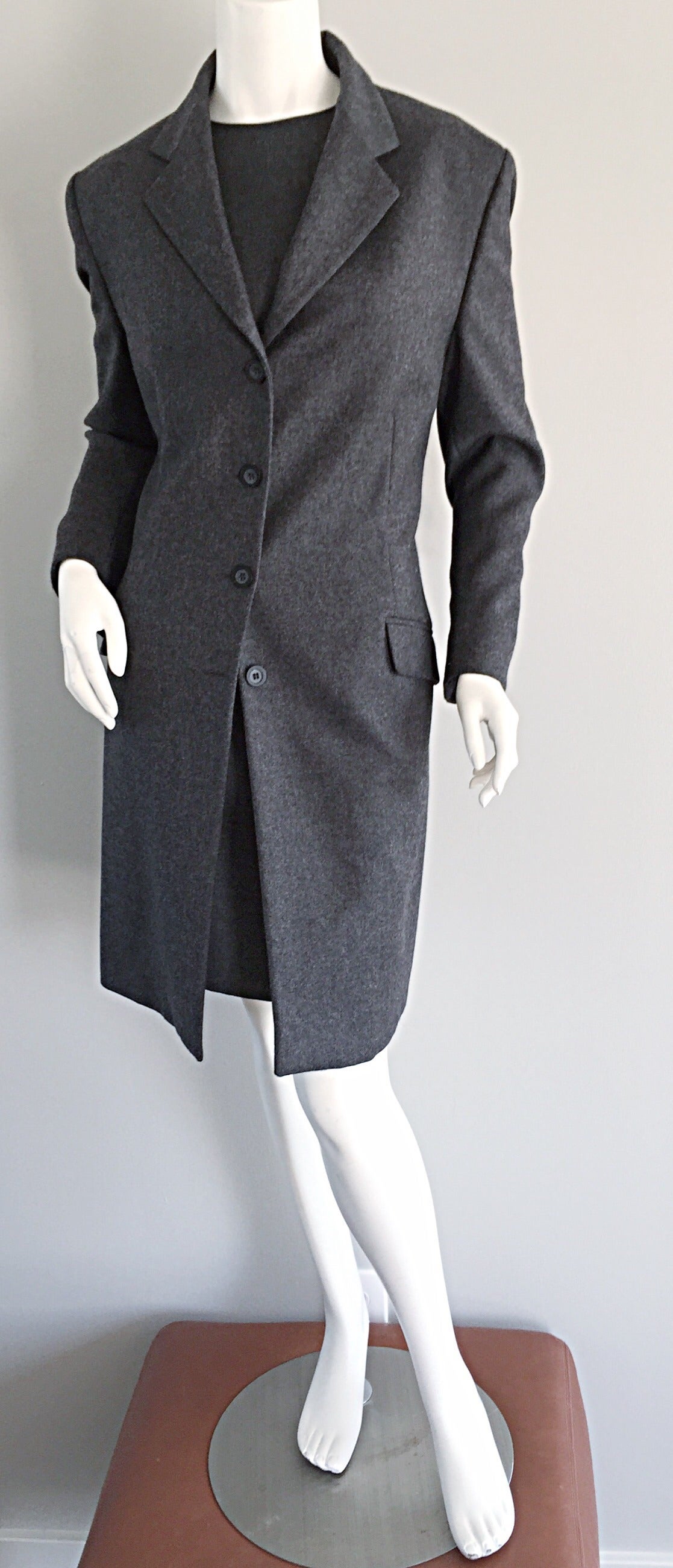 1990s Max Mara ' Woolmark ' Classic Charcoal Grey Dress + Jacket Ensemble 4