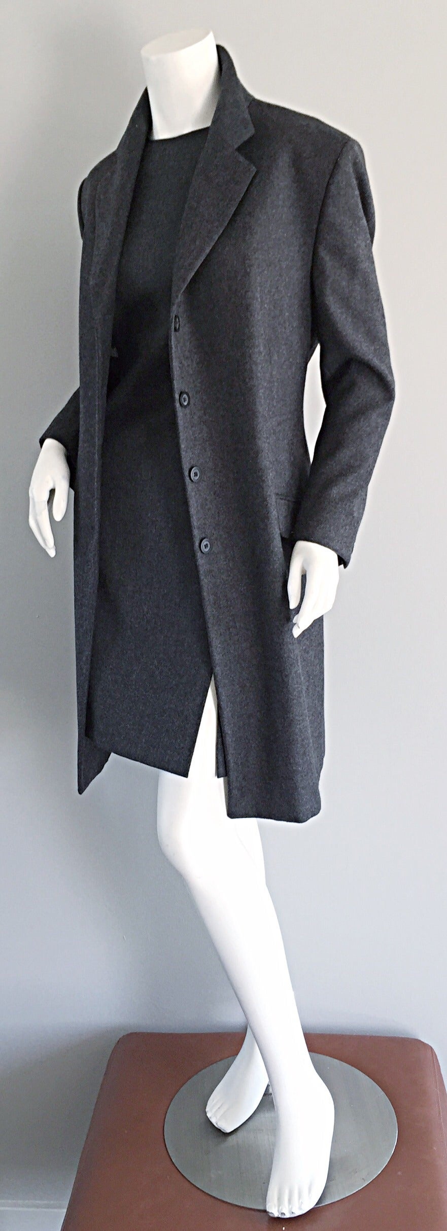 1990s Max Mara ' Woolmark ' Classic Charcoal Grey Dress + Jacket Ensemble 5
