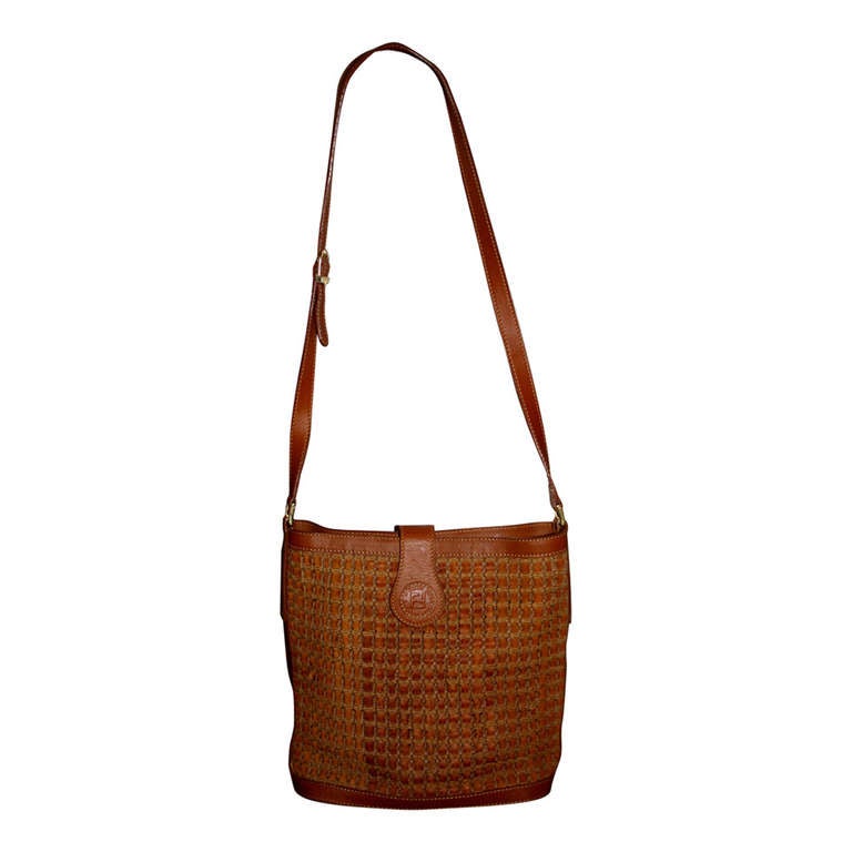 NEW Vintage Fendi Brown Tan Leather Woven Crossbody Bag