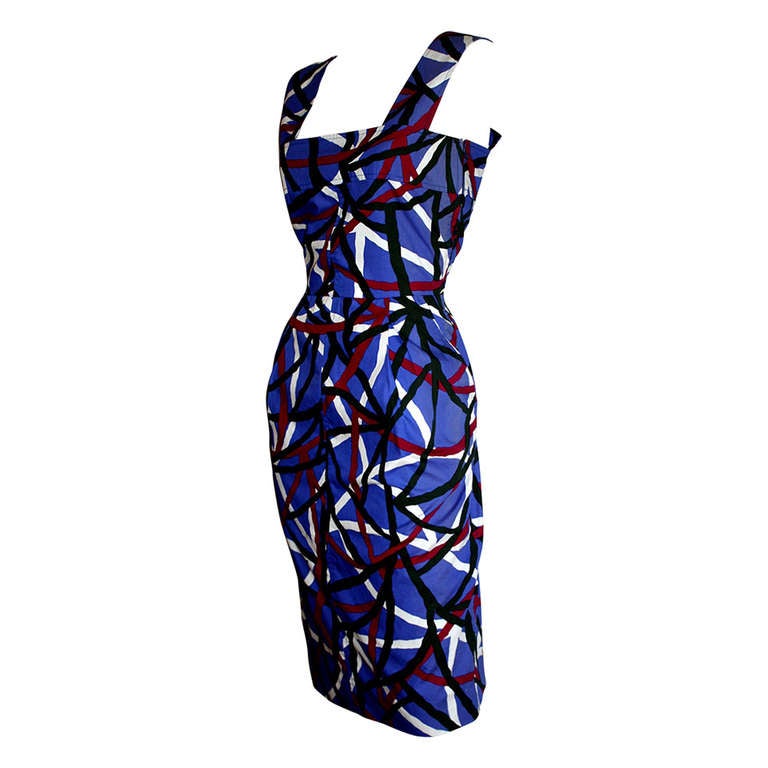 Yves Saint Laurent Rive Gauche Vintage Lila Kleid mit Graffiti- Op-Art-Druck