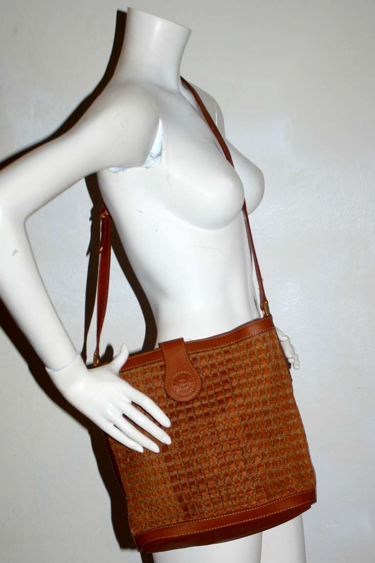 NEW Vintage Fendi Brown Tan Leather Woven Crossbody Bag For Sale at