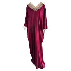 Vintage Mary McFadden Grecian Goddess Wine / Burgundy Crochet Caftan