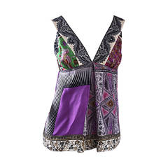 Magnifique chemisier Etro Babydoll Empire à motifs multiples et patchwork en soie