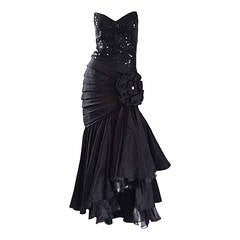 Spectacular Vintage Lillie Rubin Black Sequin High - Low Mermaid Strapless Dress