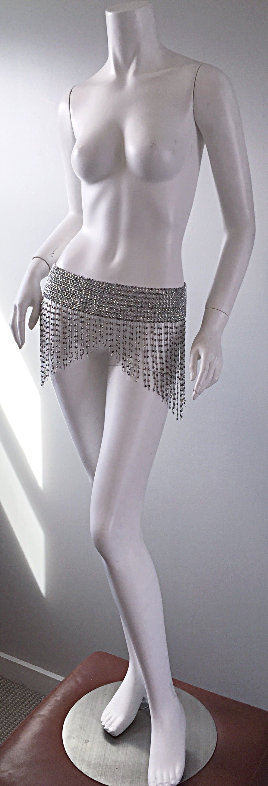 1970s 70s Rhinestone Vintage Beaded Disco Belt In Excellent Condition In San Diego, CA