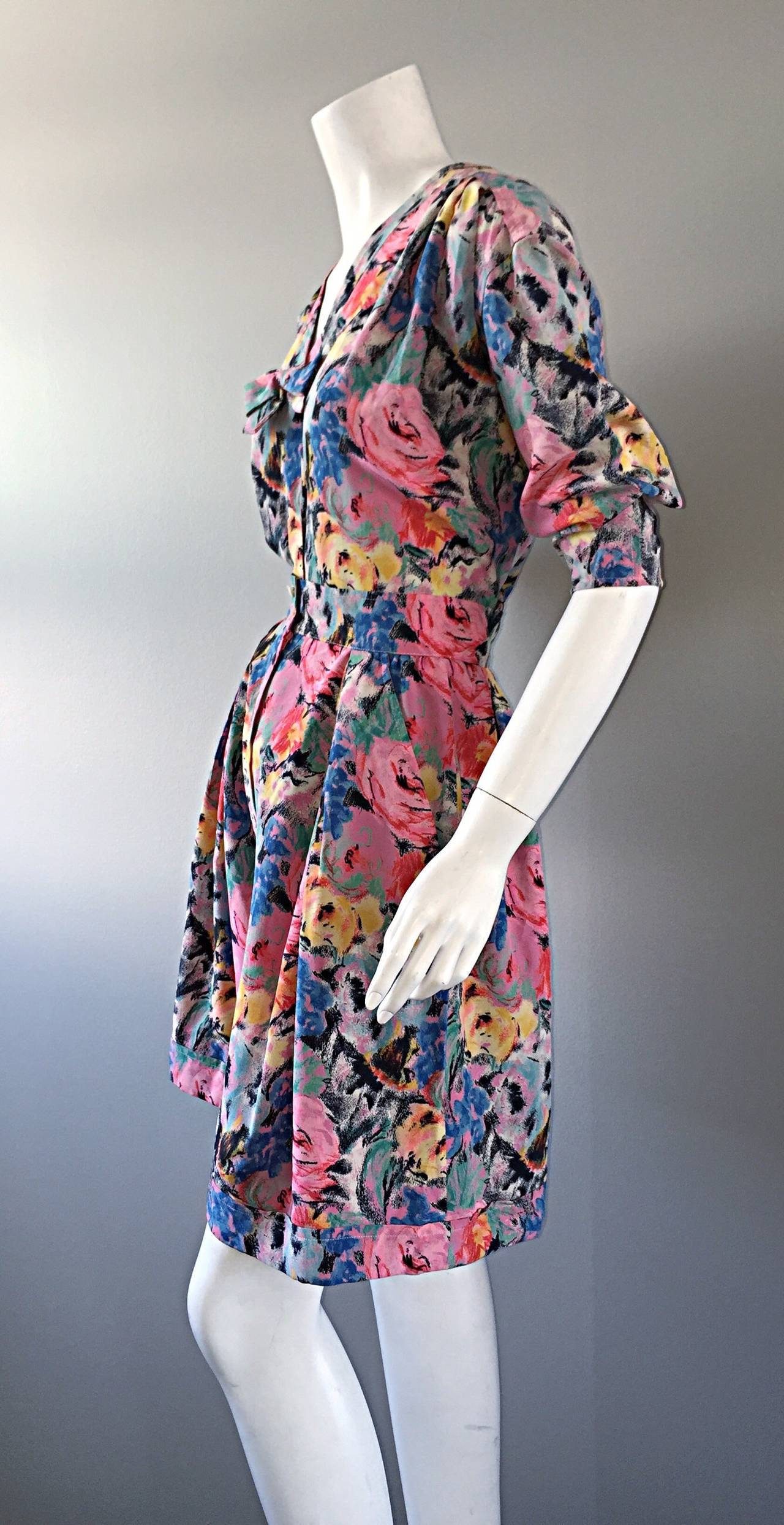 Chic Vintage Emanuel Ungaro Floral Watercolor Blouse + Shorts Set 3