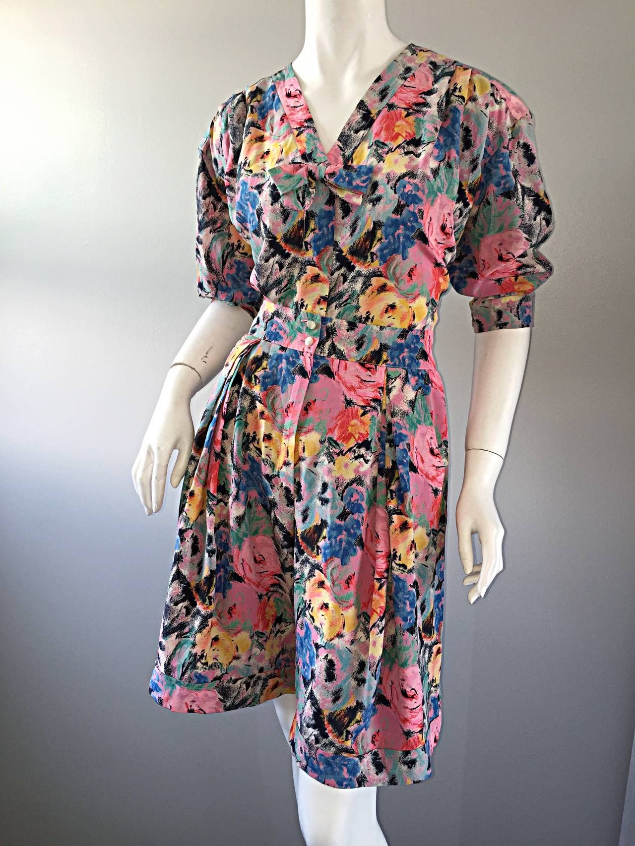 Chic Vintage Emanuel Ungaro Floral Watercolor Blouse + Shorts Set 4