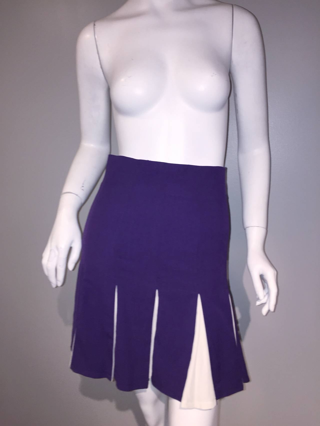 Women's 1990s Plein Sud High Waisted Purple + White Pleated Skirt - Made in France