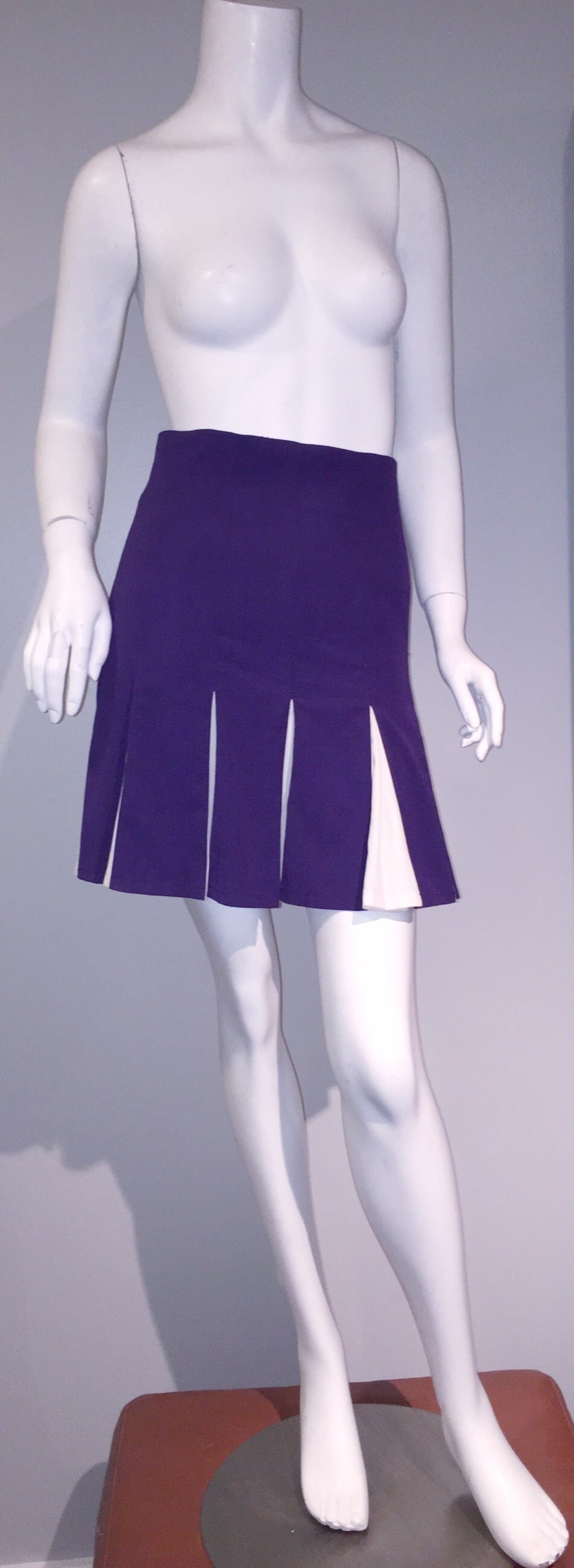 1990s Plein Sud High Waisted Purple + White Pleated Skirt - Made in France 1