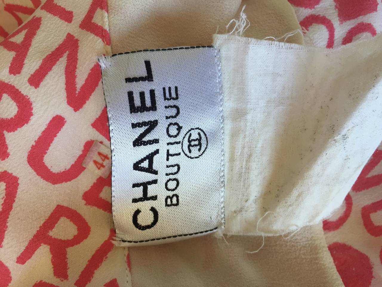 Rare Vintage Chanel Pink + White Logo Graffiti Silk Shirt Dress 2