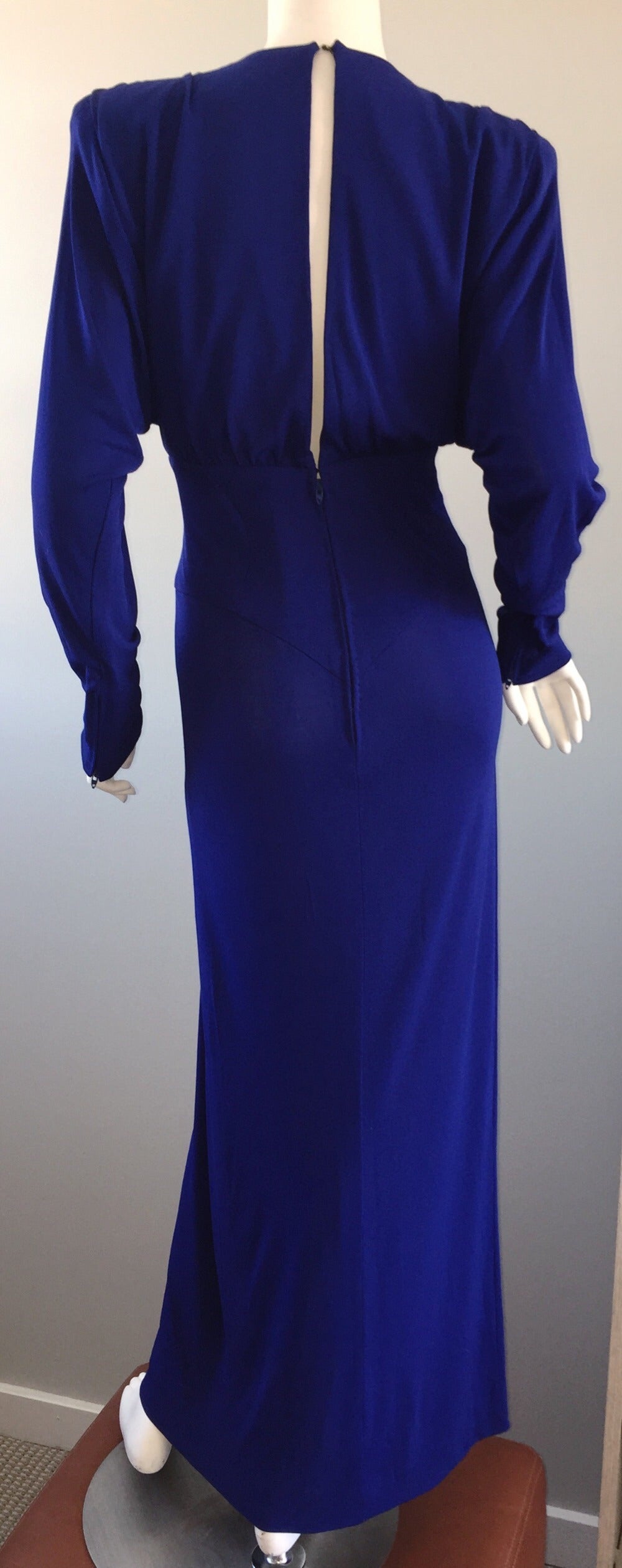 Purple Sexy Vintage Bob Mackie Royal Blue Silk Jersey ' Plunging ' Rhinestone Dress