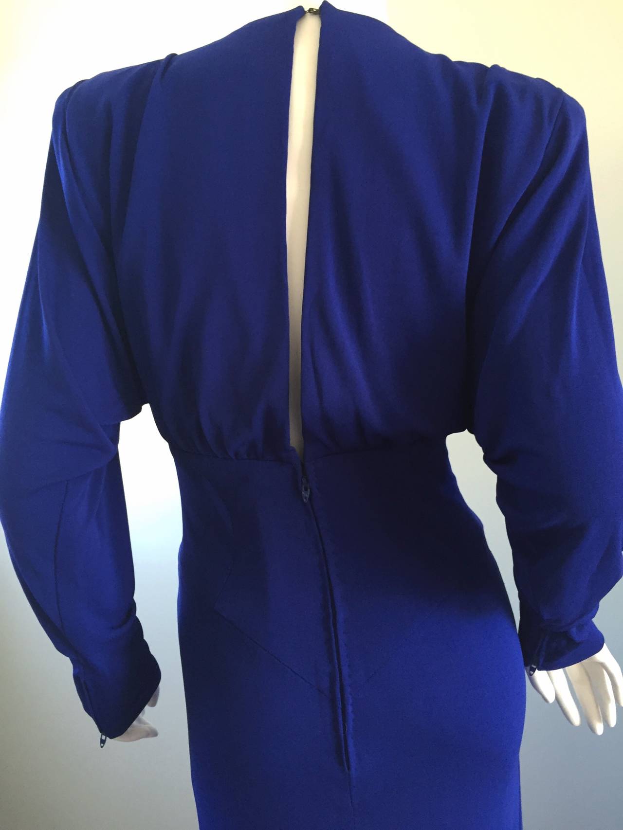 Sexy Vintage Bob Mackie Royal Blue Silk Jersey ' Plunging ' Rhinestone Dress 1