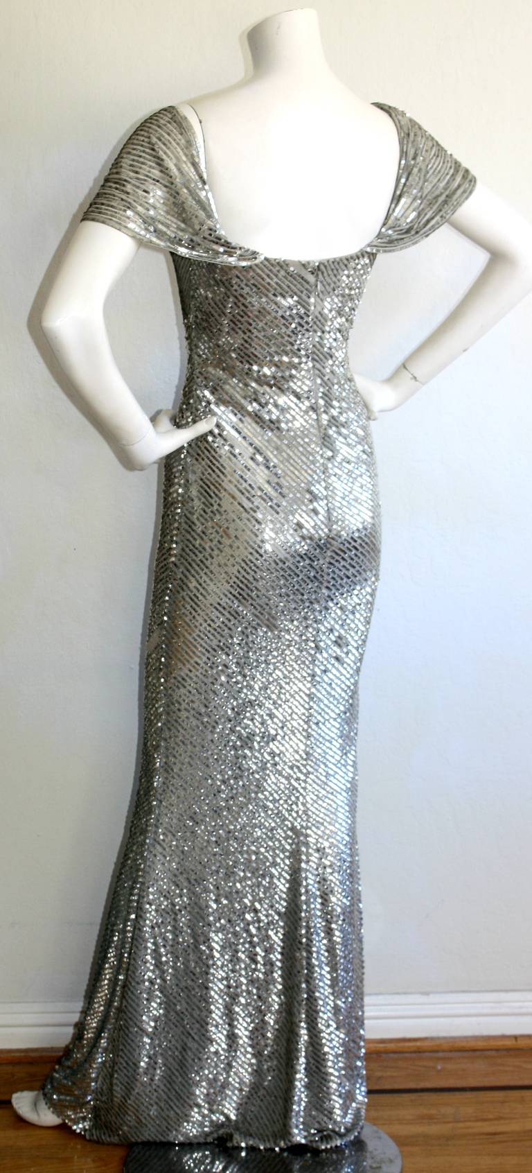 Bill Blass Haute Couture Silver Sequin Vintage Mermaid Gown New w/ Tags $7, 250 4
