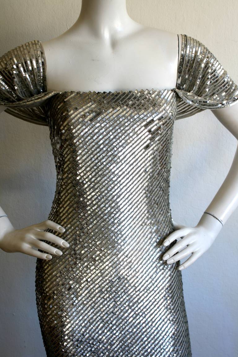 Bill Blass Haute Couture Silver Sequin Vintage Mermaid Gown New w/ Tags $7, 250 5