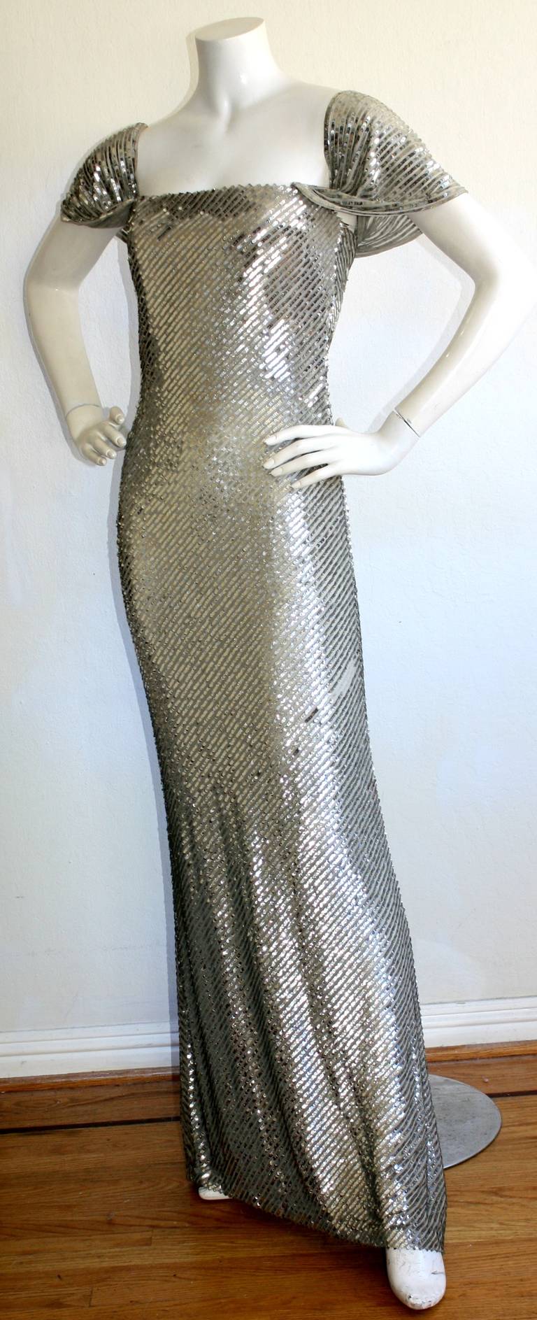Bill Blass Haute Couture Silver Sequin Vintage Mermaid Gown New w/ Tags $7, 250 In New Condition In San Diego, CA