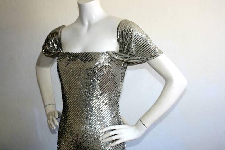 Women's Bill Blass Haute Couture Silver Sequin Vintage Mermaid Gown New w/ Tags $7, 250