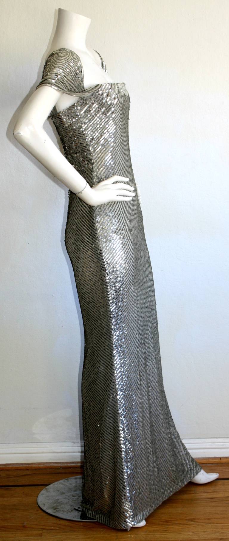 Bill Blass Haute Couture Silver Sequin Vintage Mermaid Gown New w/ Tags $7, 250 1