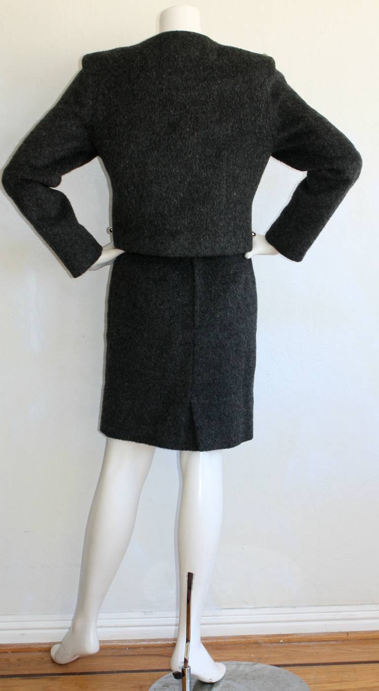 Vintage Patrick Kelly 1990s Charcoal 3 - D Ball Art Deco Pillbox Suit In Excellent Condition In San Diego, CA