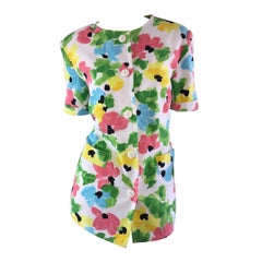 Retro Courreges Floral Watercolor Short Sleeve Cotton Jacket