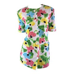 Vintage Courreges Floral Watercolor Short Sleeve Cotton Jacket 11