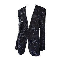 Beautiful Vintage Joanna Mastroianni Sequins and Lace Black Blazer Jacket