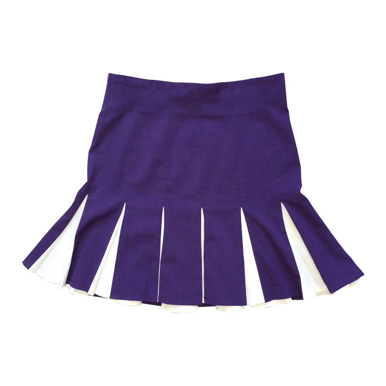 1990s Plein Sud High Waisted Purple + White Pleated Skirt - Made in France