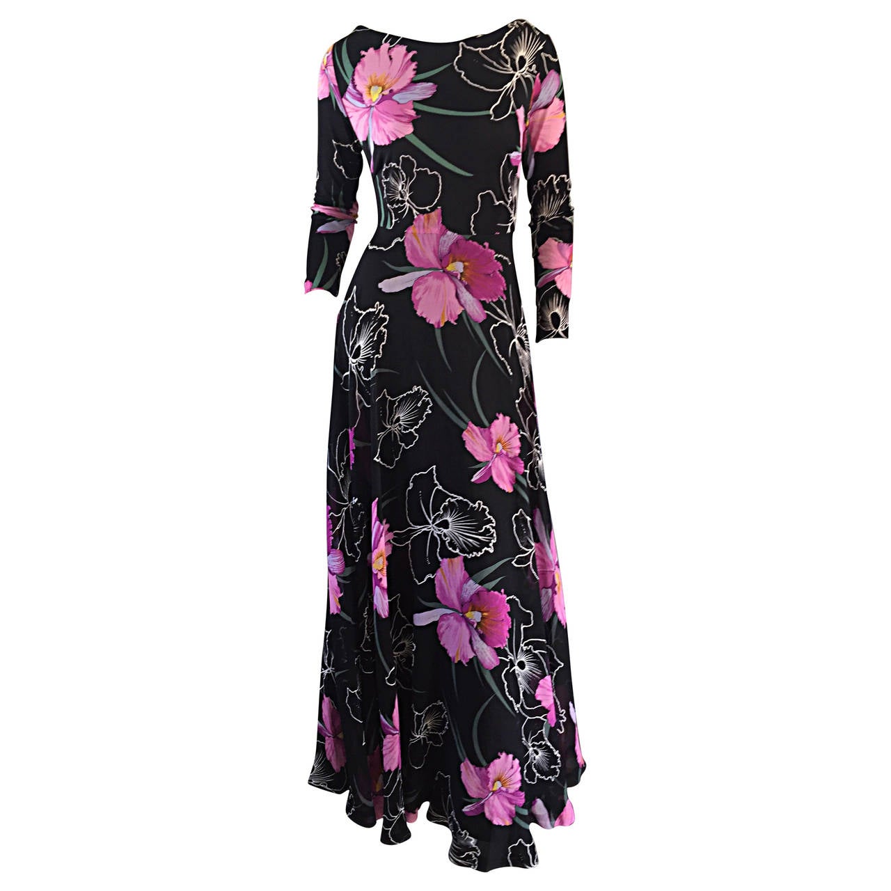 Beautiful Vintage La Mendola Silk Chiffon ' Hibiscus ' Dress ' Made in Italy'