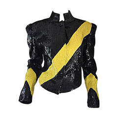 Retro Carolina Herrera All Over Sequin Black + Yellow ' Caution Tape ' Jacket