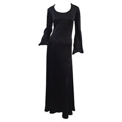 Rare " Alley Cat " by Betsey Johnson 1970s Black Velveteen Billow Sleeves Dress