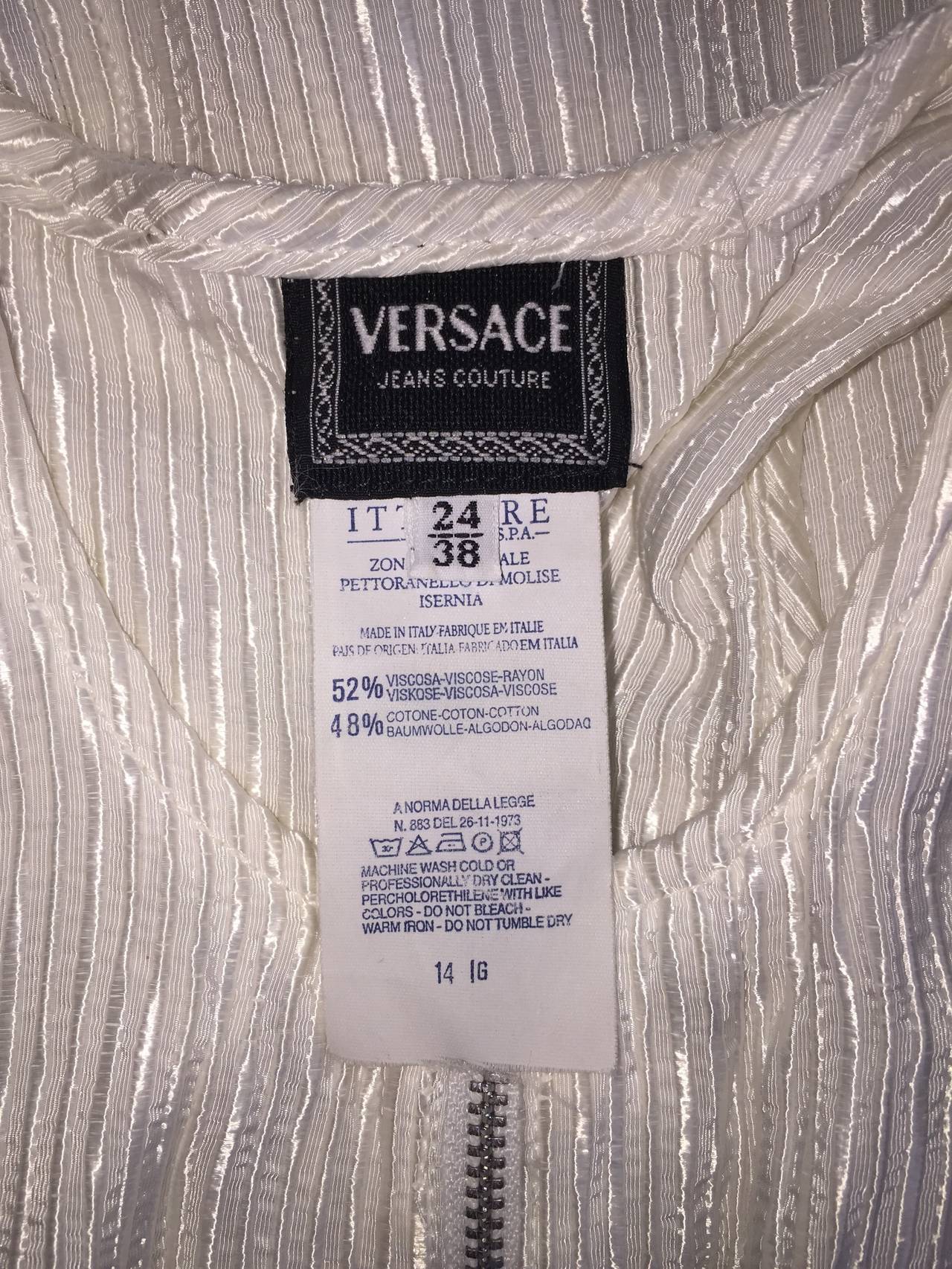 Vintage Gianni Versace White Ribbed BodyCon Scuba Dress Medusa + Rhinestones 3