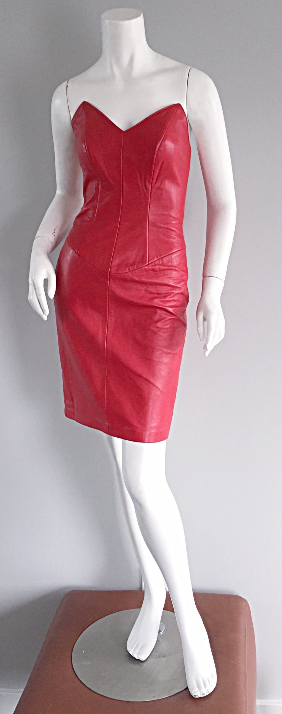Michael Hoban for North Beach Leather Vintage Lipstick Red BodyCon Dress 1