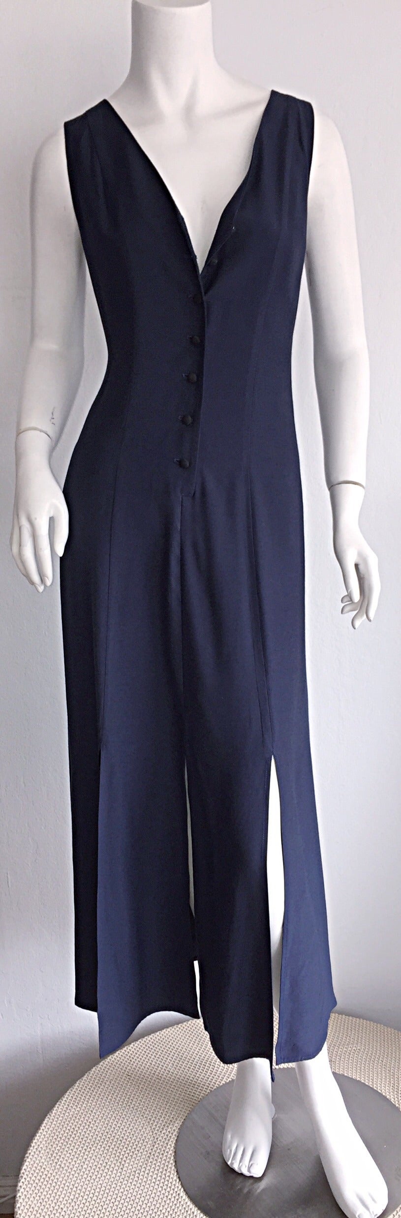 Vintage Geoffrey Beene Navy Blue Shirt Dress w/ Car Wash Hem 5