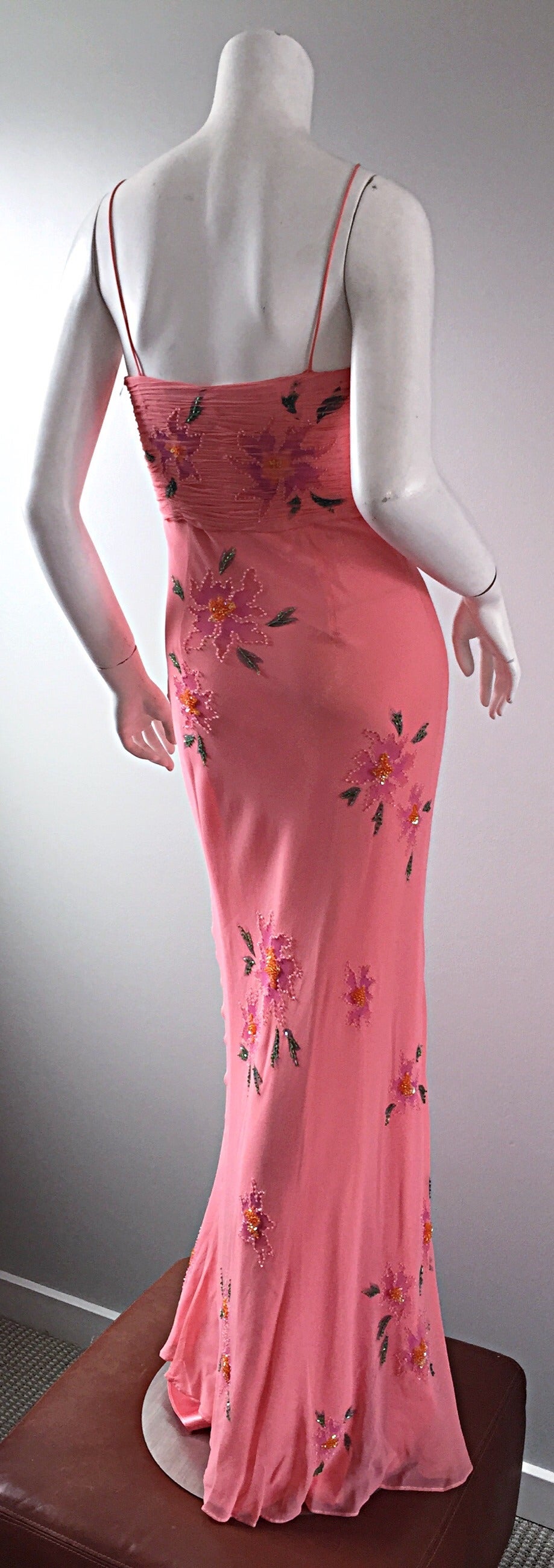 Vintage Lillie Rubin Pink Silk Chiffon Beaded Sequin Grecian Dress and Sash 4