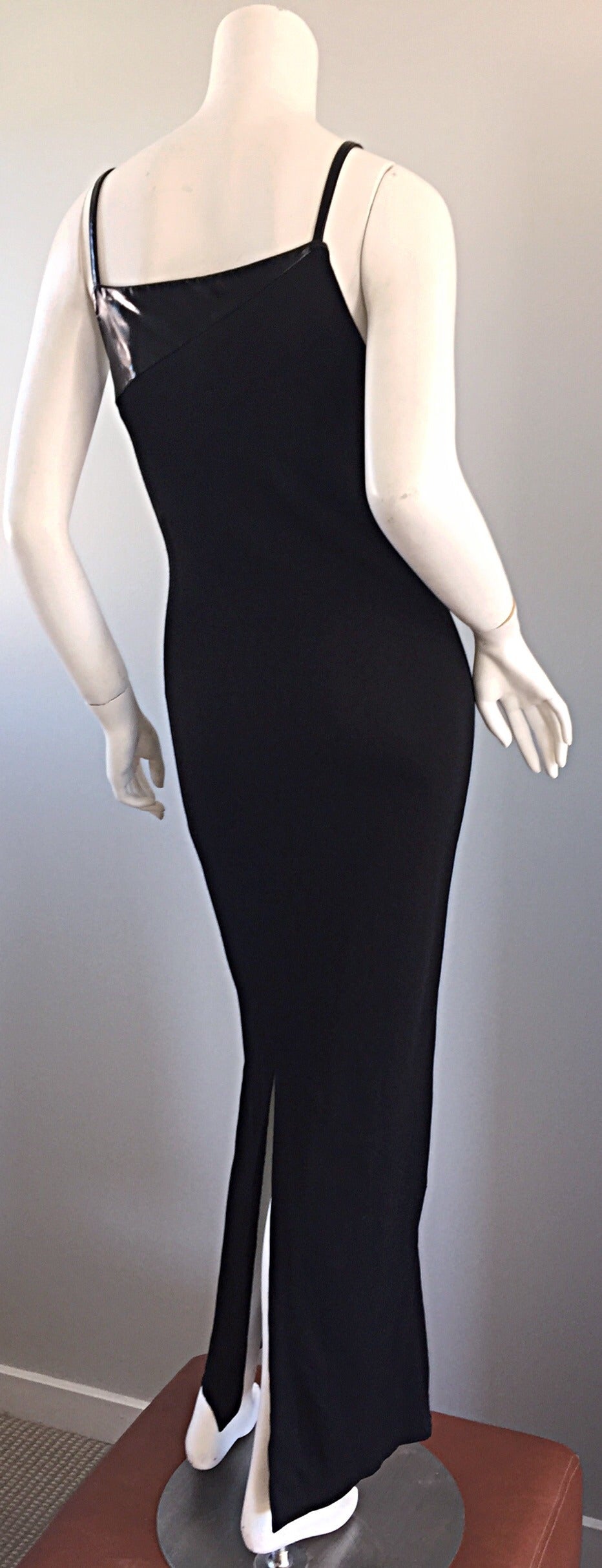 Women's Gianfranco Ferre Black Jersey + Pleather Sexy Vintage 1990s Dress For Sale