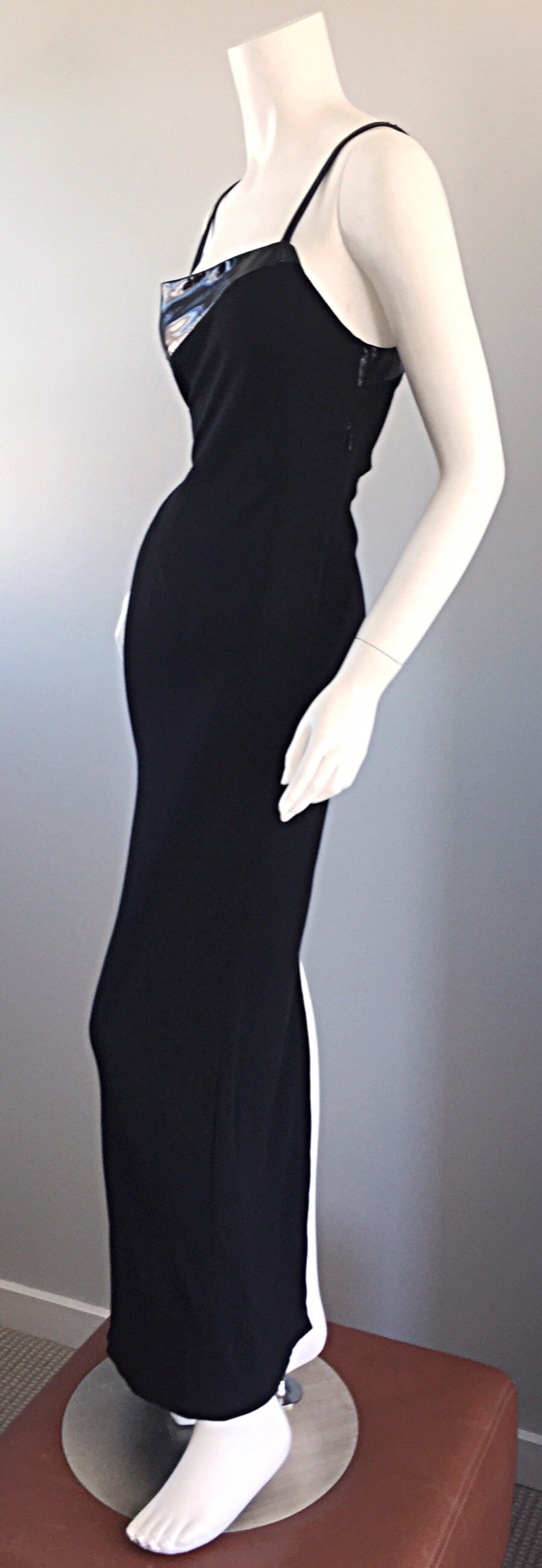 Gianfranco Ferre Black Jersey + Pleather Sexy Vintage 1990s Dress For Sale 2