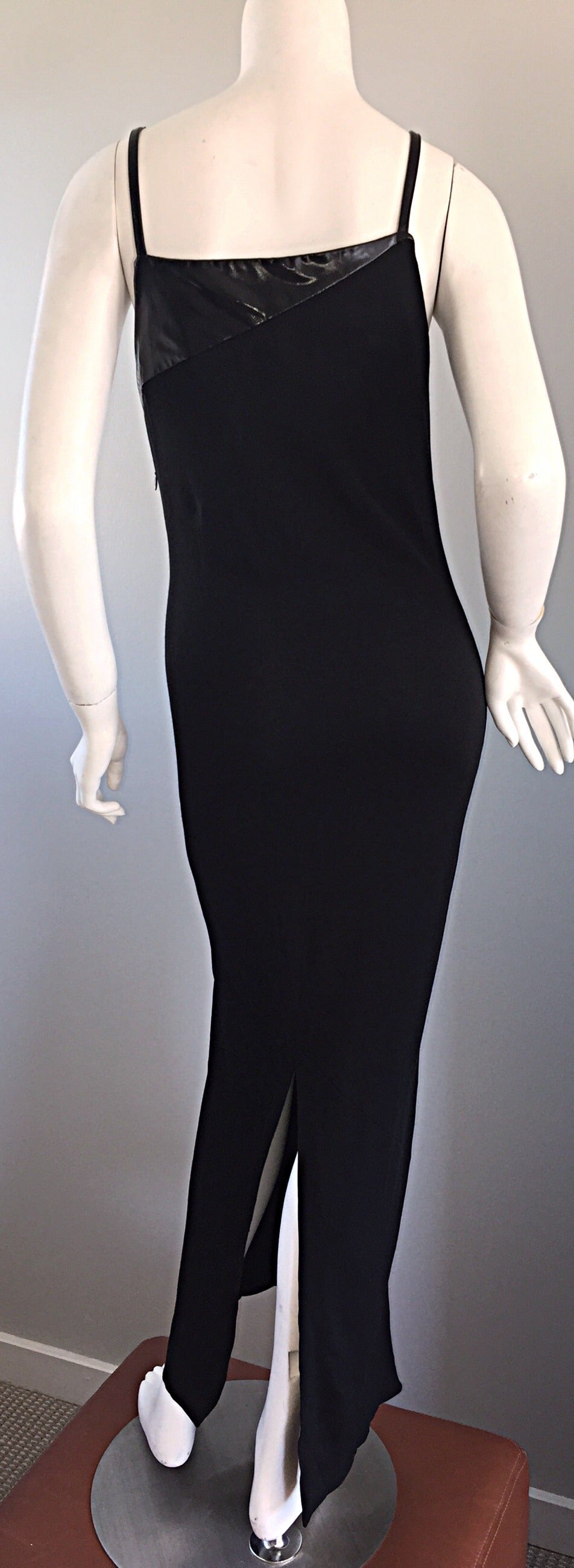 Gianfranco Ferre Black Jersey + Pleather Sexy Vintage 1990s Dress For Sale 3