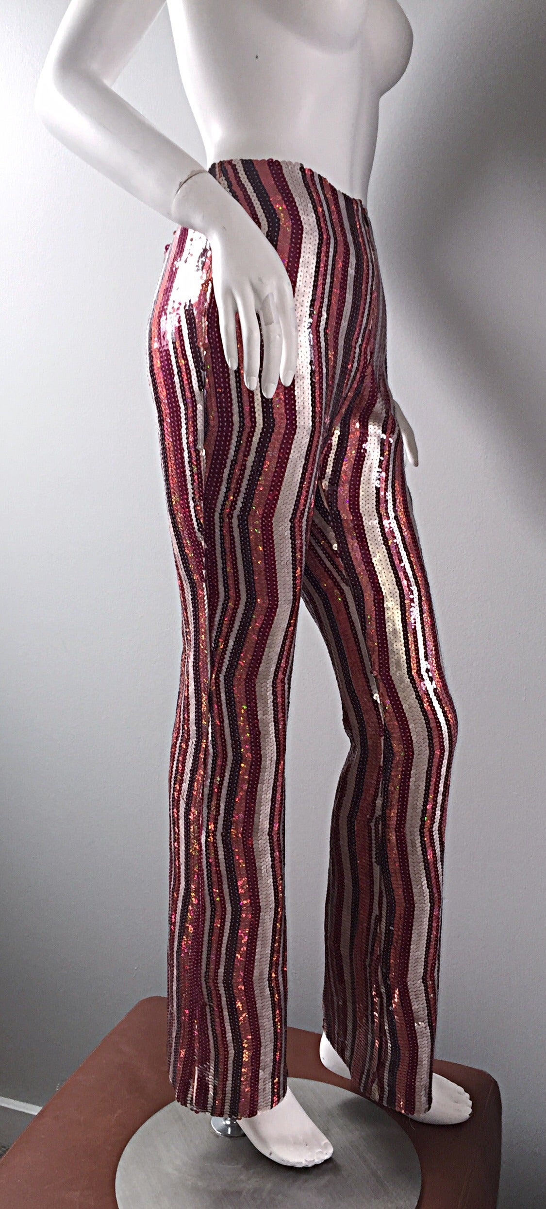 Absolutely AMAZING brand new (with original tags) Regina Rubens all-over sequin pants, with flared legs! Retailed for $1,595, in Paris, in the early 90s, which is equivalent to nearly $3,000 today! Made in France, these beauties feature zig-zag