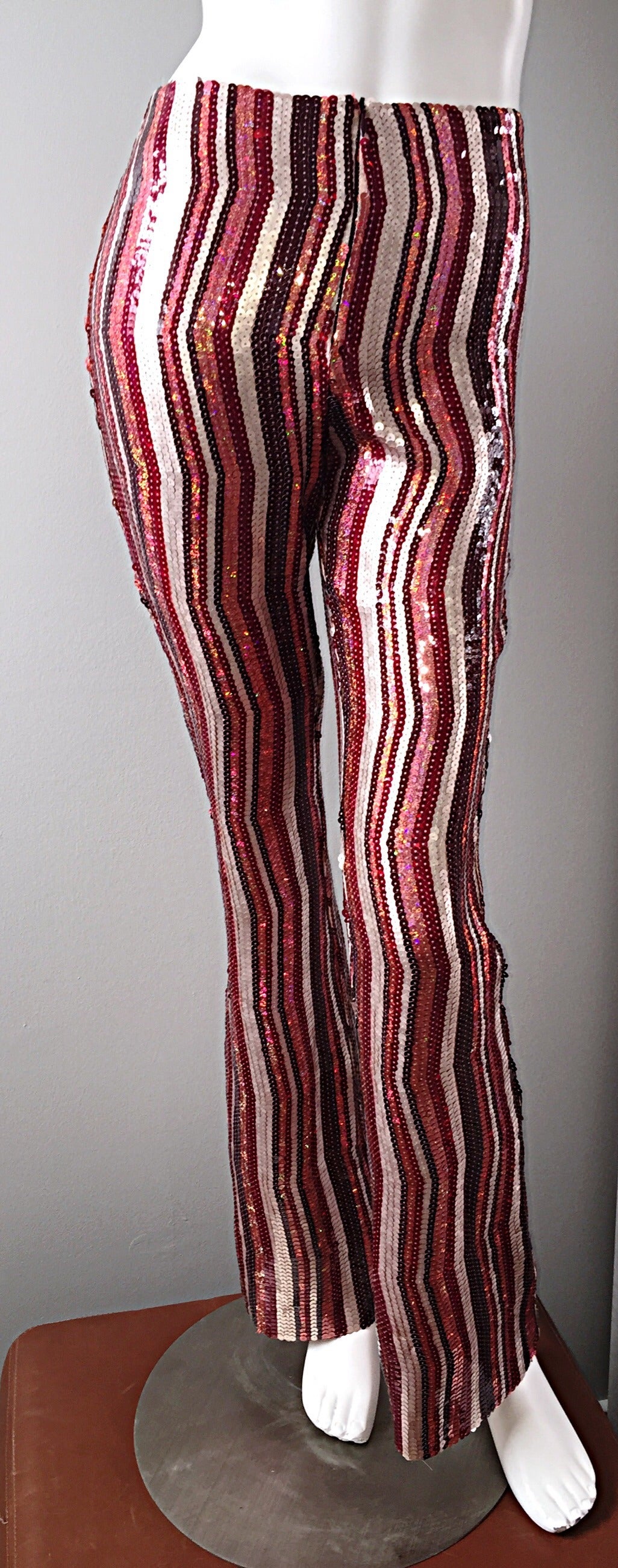 Women's New Vintage Regina Rubens Zig Zag Sequin Trouser Pants w/ Flare Legs ( France )