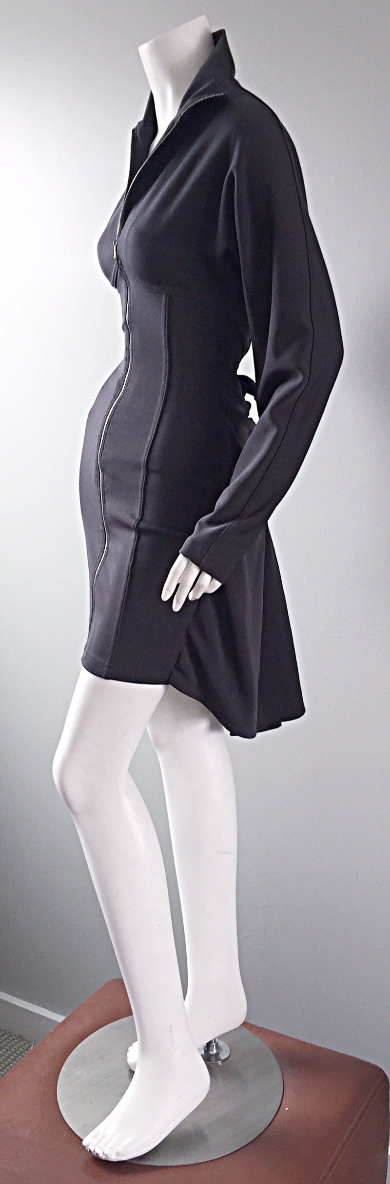 Black 1990s Calugi E. Giannelli Avant Garde Grey BodyCon Dress w/ Cape Detail