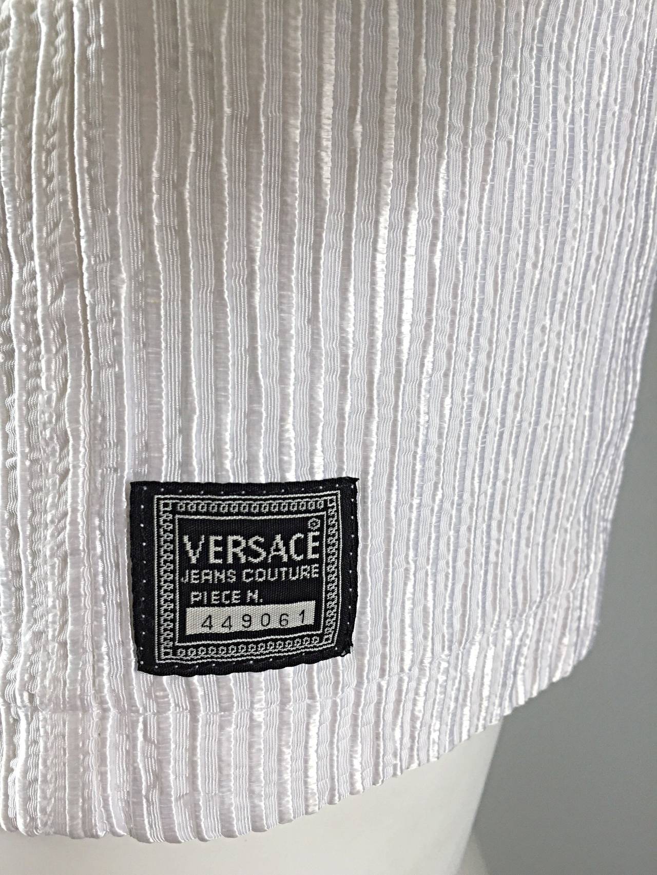 Vintage Gianni Versace White Ribbed BodyCon Scuba Dress Medusa + Rhinestones 1