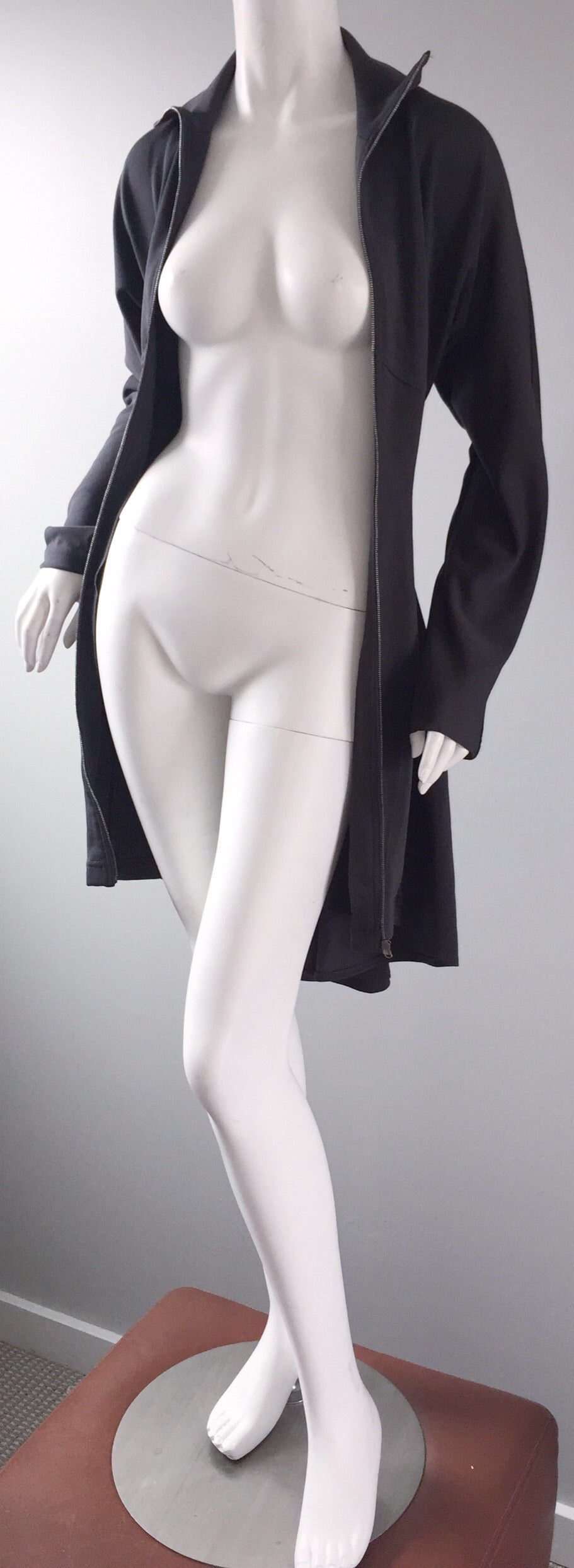 1990s Calugi E. Giannelli Avant Garde Grey BodyCon Dress w/ Cape Detail 1