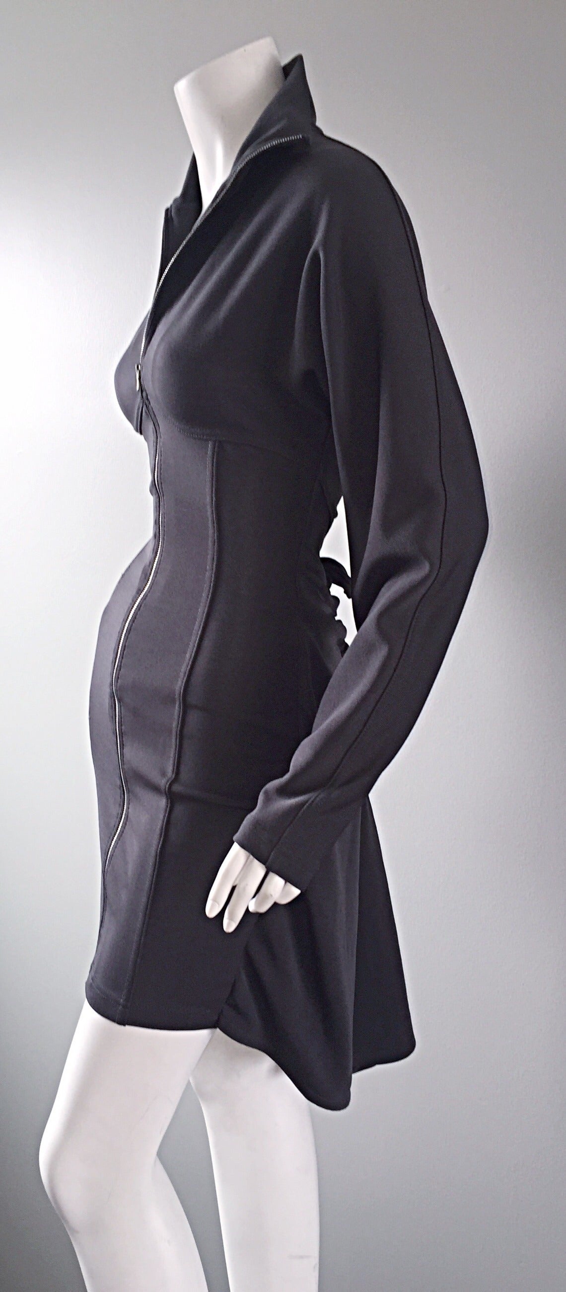 1990s Calugi E. Giannelli Avant Garde Grey BodyCon Dress w/ Cape Detail 2