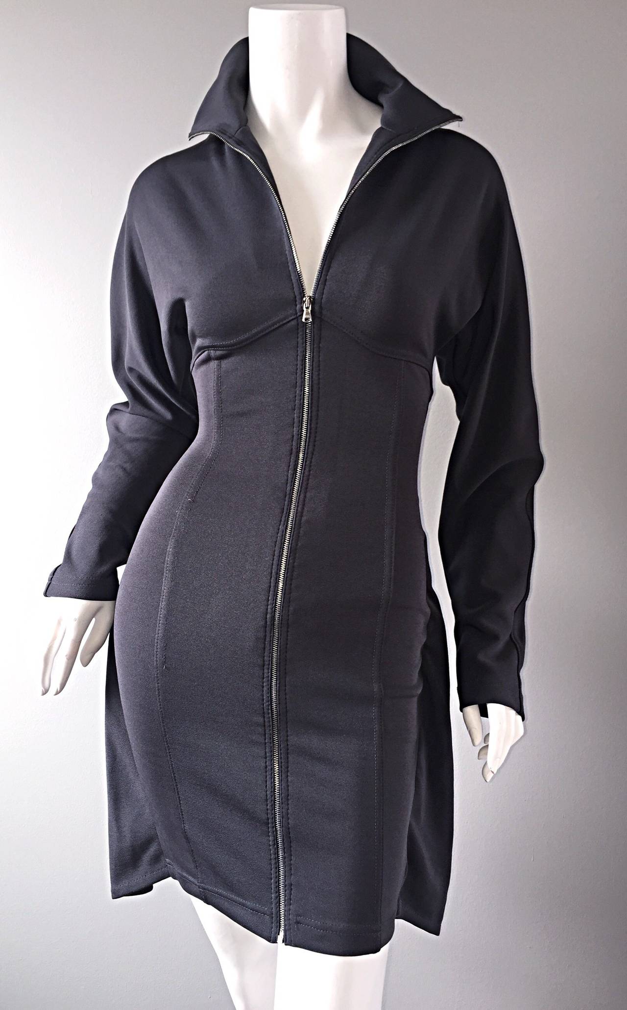 1990s Calugi E. Giannelli Avant Garde Grey BodyCon Dress w/ Cape Detail 3